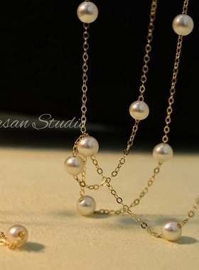 大三手作漫天星河天然正圆淡水白珍珠满天星项链女柔美气质锁骨链