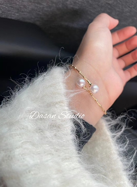 大三手作  金色竹节手镯强光天然珍珠清冷百搭中式风新品上新开口