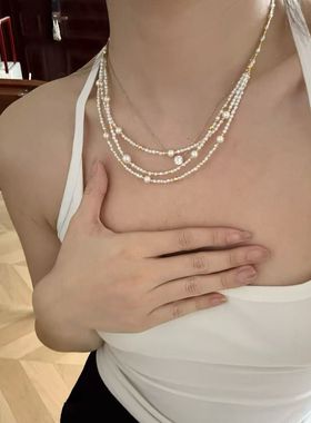 竺玥·盖茨比的舞会 珍珠项链法式浪漫设计感高光多层慵懒锁骨链