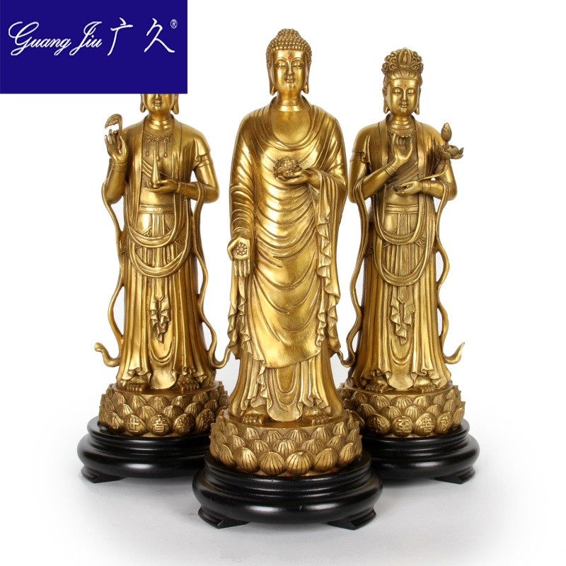 广久纯铜西方三圣佛像摆件本命佛 广久摆件