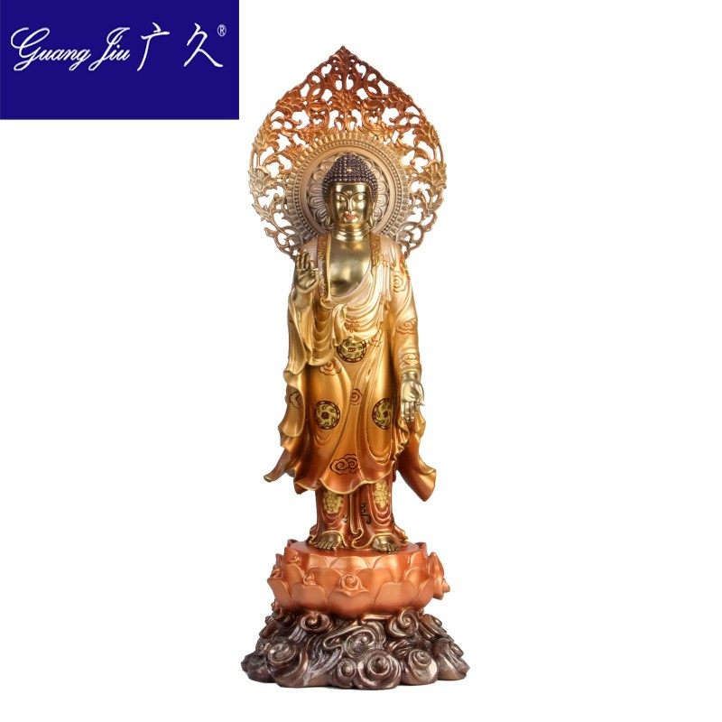 广久西方三圣摆件纯铜居家供奉佛像 广久摆件