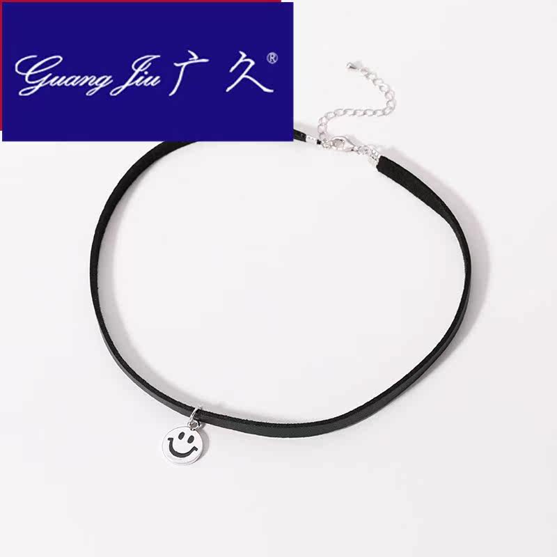 广久a1日韩微笑表情银吊坠项圈 广久项链