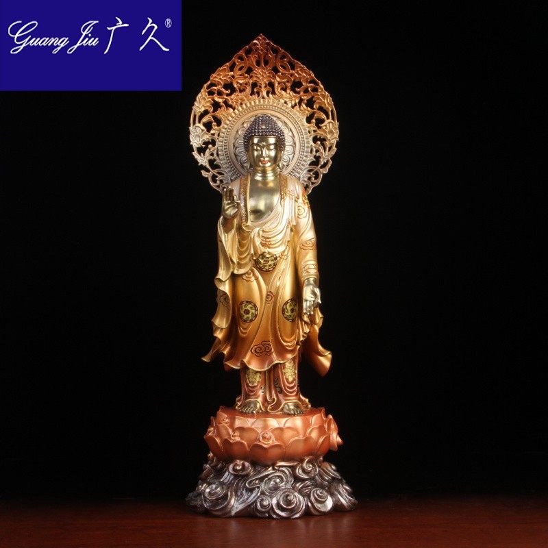 广久西方三圣摆件纯铜居家供奉佛像 广久摆件