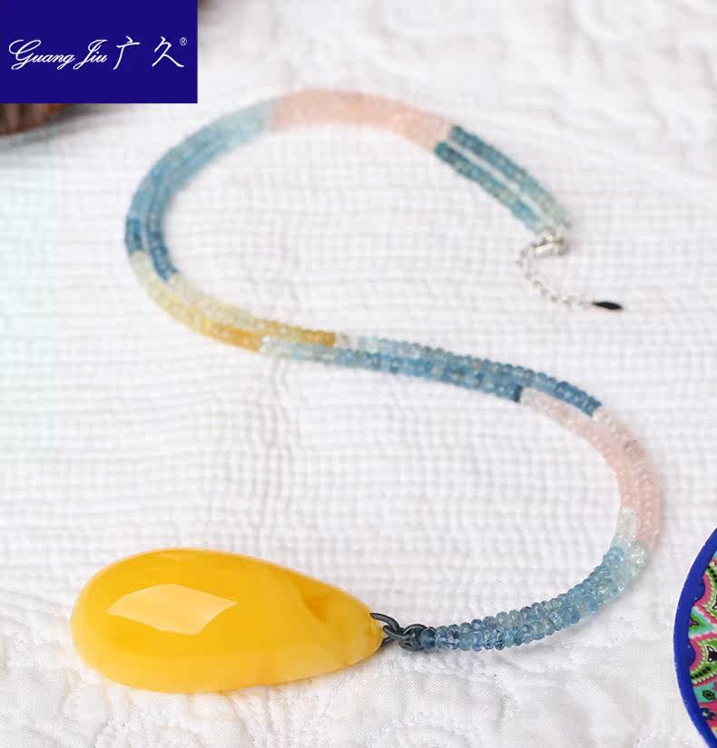 广久天然波罗的海油黄满蜜蜜蜡吊坠 广久项链