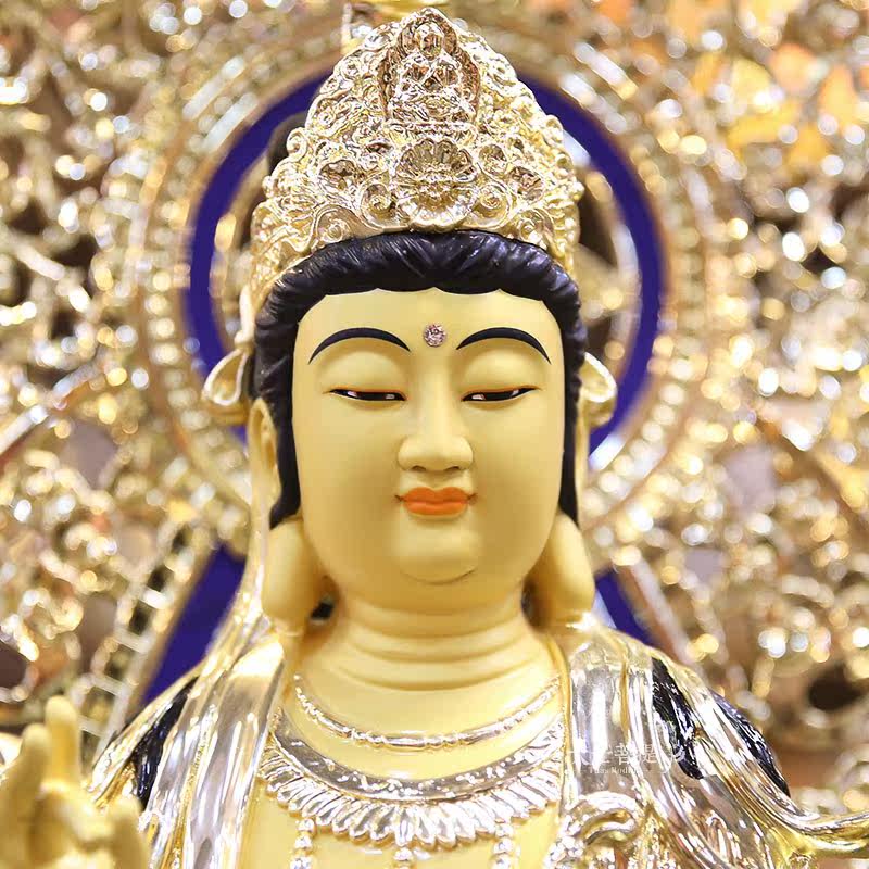 台湾纯铜鎏金大势至观音摆件佛像 广久摆件