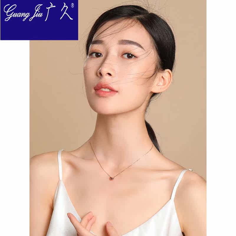 女18k金心形吊坠au750短款锁骨链 广久项链