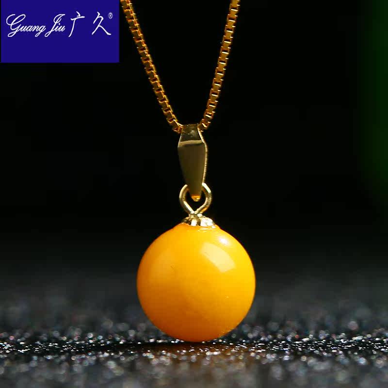 18k金镶嵌蜜蜡女款鸡油黄原石吊坠 广久项坠/吊坠