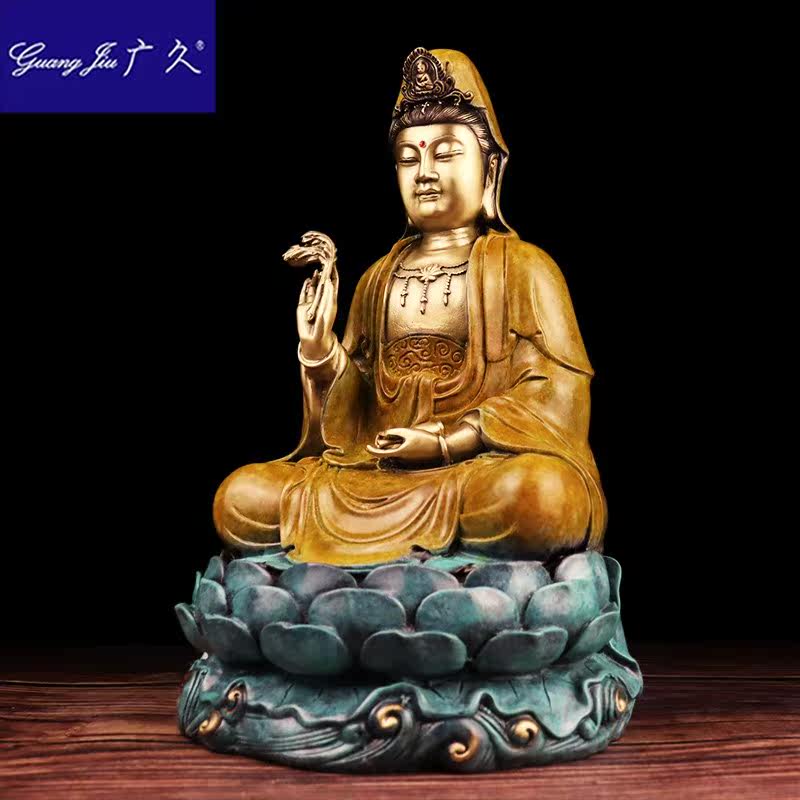 纯铜西方三圣摆件如来家居彩铜佛像 广久摆件