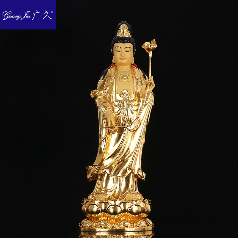 纯铜贴金西方三圣铜雕阿弥陀佛佛像 广久摆件