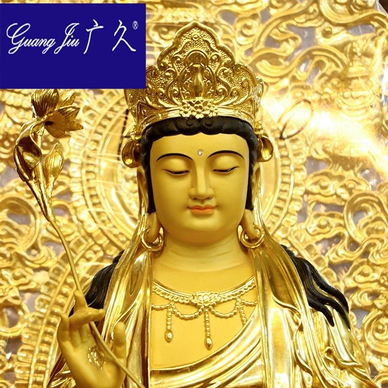 纯铜贴金佛像阿弥陀佛西方三圣铜像 广久摆件