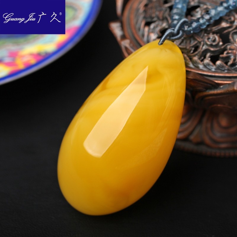 广久天然波罗的海油黄满蜜蜜蜡吊坠 广久项链