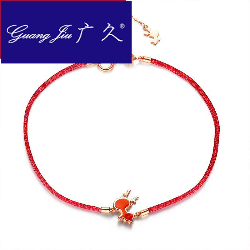 广久18k金一路有你鹿鹿角生日手镯 广久手链