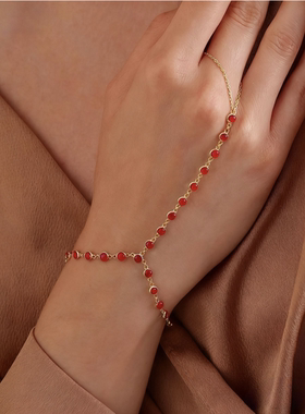 欧美时尚复古绿钻手指链女气质镀金绿色手环手镯手饰手链手环手镯