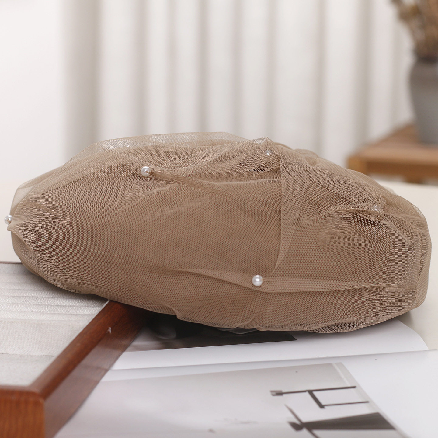 香港潮牌韩版优雅网纱珍珠羊毛贝雷帽子女秋冬复古蓓蕾帽显脸小气,淘宝优惠券,粉丝福利购,淘宝优惠卷