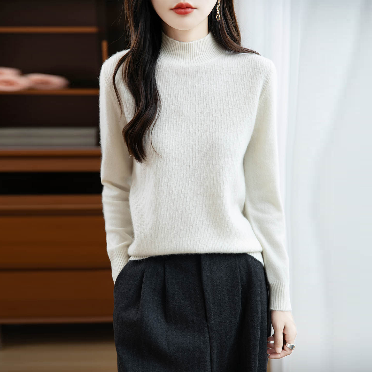 香港潮牌2025秋冬新款半高领套头100纯羊毛衫女宽松内搭针织保暖,淘宝优惠券,粉丝福利购,淘宝优惠卷