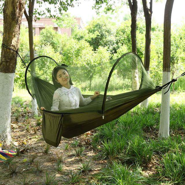 Camping hammock outdoor anti-rollover summer single and double camping artifact with mosquito net house anti-squito swing hammock
