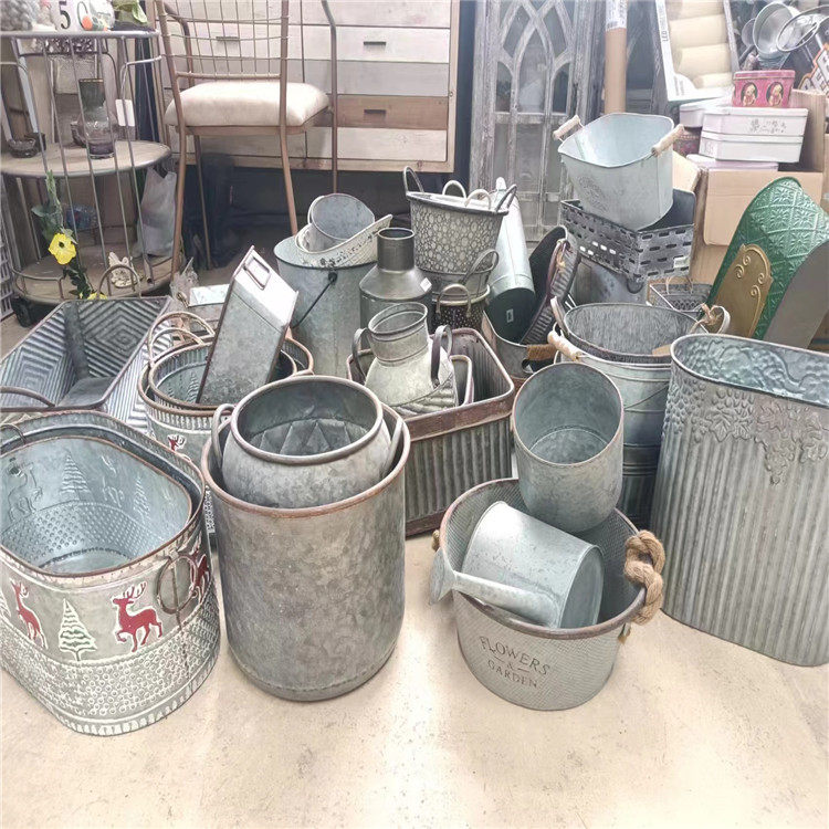 复古做旧田园风铁艺花盆摆件花店花桶插花铁皮工艺花器,淘宝优惠券,粉丝福利购,淘宝优惠卷