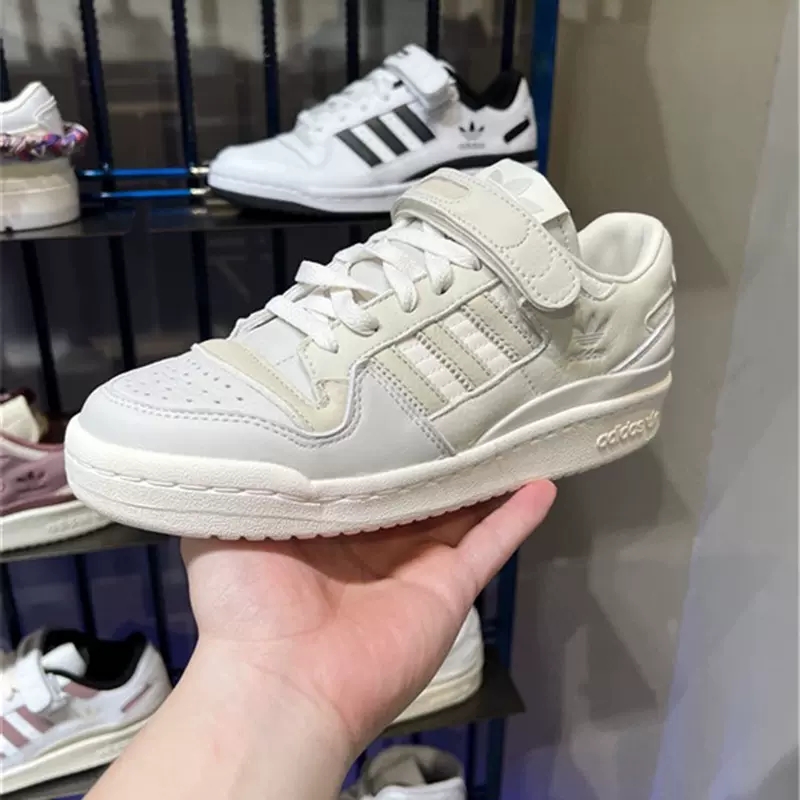 Adidas三叶草Forum 84 low米白女子魔术贴拼接防滑运动板鞋HQ6942-图2