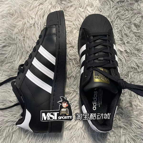 Adidas三叶草Superstar黑金标贝壳头黑武士男女运动板鞋EG4959-图1