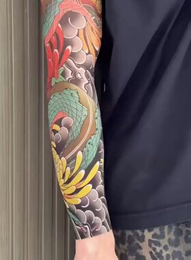 花臂冰袖男款防晒防紫外线纹身手臂袖套夏季开车冰丝超薄无痕护臂