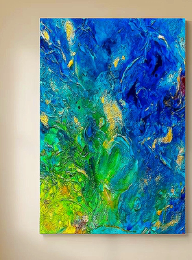 手绘高级蓝绿色抽象油画