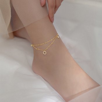 s925 silver sparkling diamond ring anklet spring and summer double layer simple temperament diamond ເຄື່ອງປະດັບຕີນຂອງແມ່ຍິງແບບເກົາຫຼີ S4722 ເຄື່ອງປະດັບເງິນ