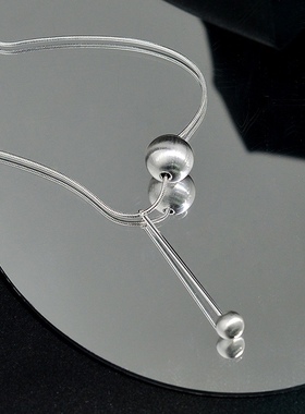 Ｓ925纯银锁骨链轻奢小众设计感拉丝圆球蛇骨链流苏Y字项链送女友