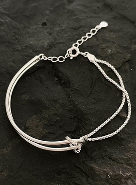 S925纯银半镯小众设计个性链条镯子手链手饰学生闺蜜配饰新款手链