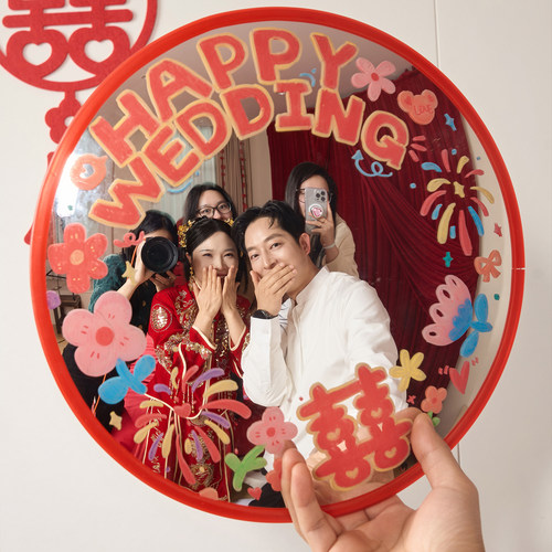 结婚搞怪diy凹凸镜广角镜放大哈哈镜彩绘转角镜镜面摆件拍照道具 - 图0