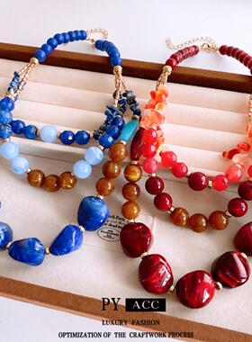 欧美复古亚克力圆形串珠项链个性百搭民族风毛衣链设计感小众项饰