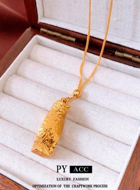 24k真金电镀褶皱扭曲吊坠项链中古vintage复古毛衣链个性小众项饰