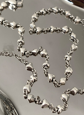 s925纯银重工扑克牌四花色爱心扣项链女 ins小众设计感个性毛衣链