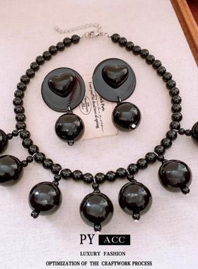 欧美亚克力圆形吊坠耳环项链个性时尚气质毛衣链简约百搭首饰套装