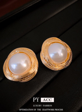 银针中古三角缠绕珍珠耳环复古简约设计感耳钉时尚百搭耳饰女