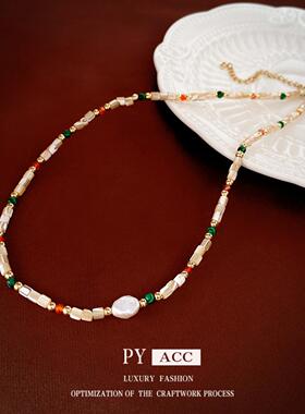 多巴胺米珠圆柱串珠项链清新时尚气质小众锁骨链个性百搭颈链