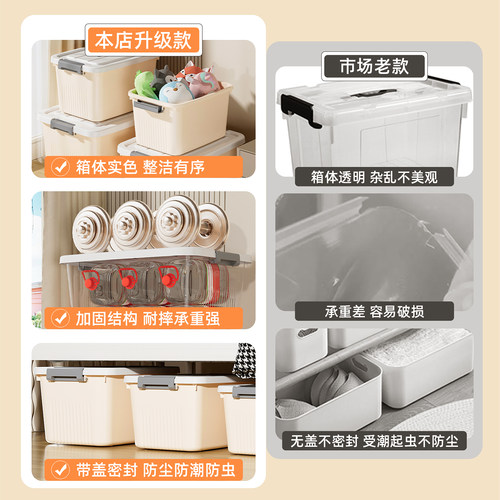 收纳箱家用衣服玩具零食书本大容量加厚塑料手提带盖储物盒整理箱 - 图1