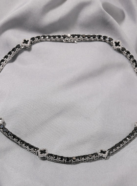 ICEJAG嘻哈银黑色插扣网球项链 四叶草网球项链 嘻哈项链