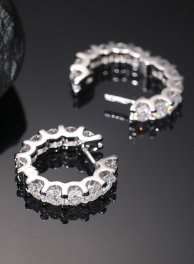 【ICEJAG】4MM主石轻奢满钻耳环S925银莫桑钻耳圈百搭时尚耳饰
