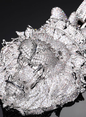 【ICEJAG】欧美立体皇冠狮子吊坠微镶锆石嘻哈项链个性霸气男女