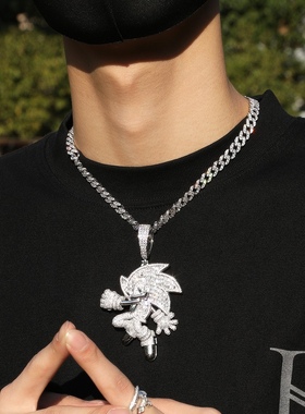 【ICEJAG】欧美嘻哈新品经典卡通人物刺猬索尼克镶锆石潮流吊坠饰