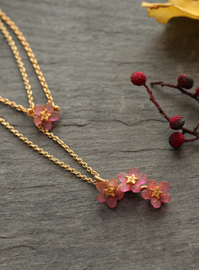 粉色双层叠戴吊坠锁骨小众项链