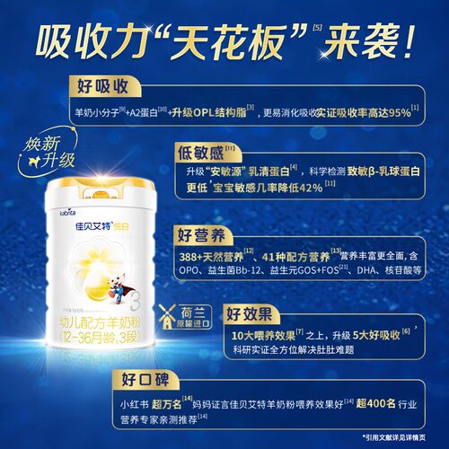 kabrita佳贝艾特旗舰店官网羊奶粉婴儿奶粉3段800g悦白荷兰进口 - 图1