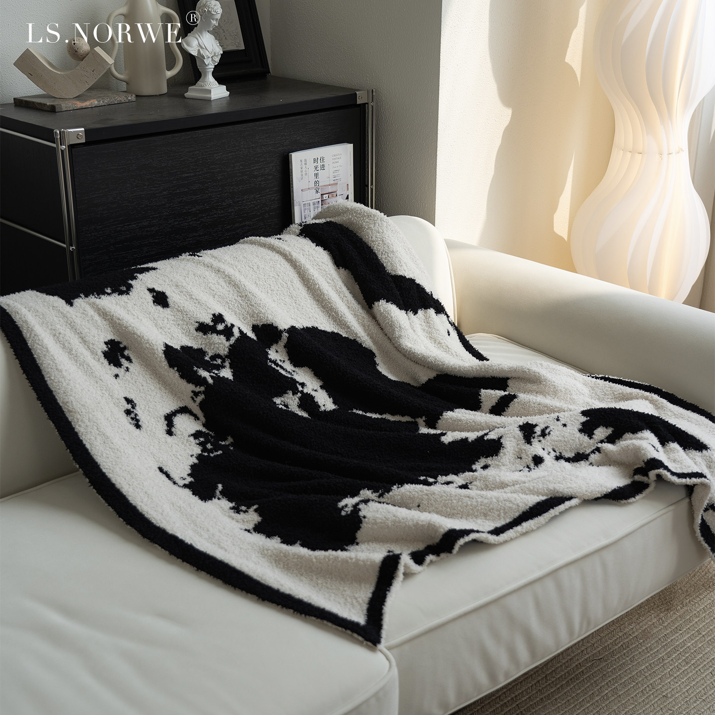 毛毯黑白轻奢复古沙发装饰毯被样板房空调午睡盖腿毯半边绒毯子,淘宝优惠券,粉丝福利购,淘宝优惠卷