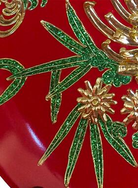 陶瓷结婚送新人中国红漆线雕挂盘