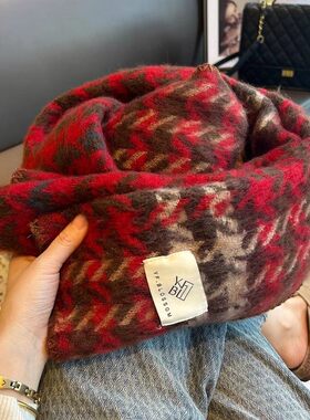 【正品】Coor Koor围巾女秋冬季百搭新年红色包边保暖羊绒混纺披