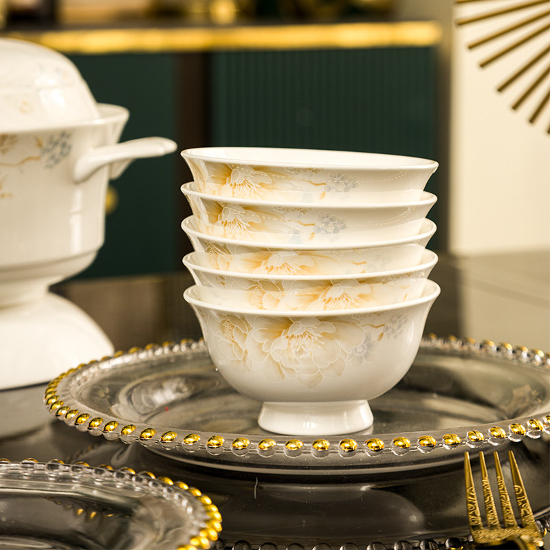 碗碟套装家用2024新款骨瓷景德镇中式简约陶瓷餐具套装碗盘组合