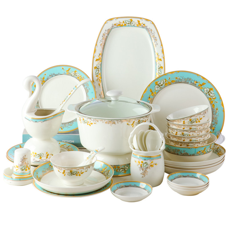 景德镇陶瓷碗碟套装家用中式式骨瓷2024新款简约餐具套装轻奢组合