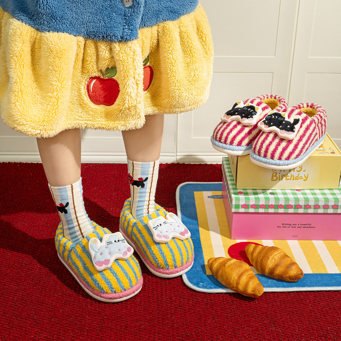 多巴胺可爱少女心小猫棉拖鞋女秋冬2025新款室内家居情侣毛拖鞋男,淘宝优惠券,粉丝福利购,淘宝优惠卷