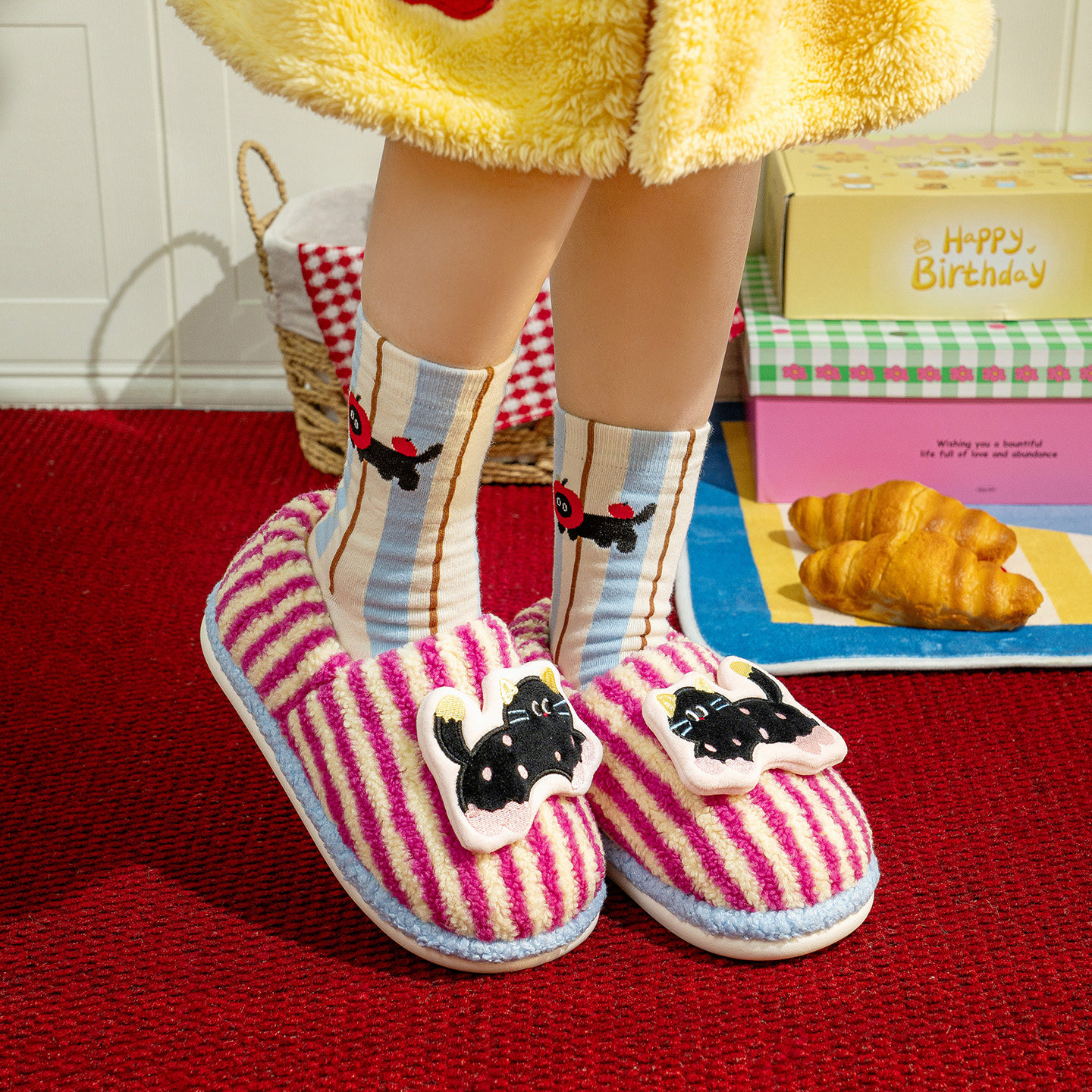 可爱少女心小猫棉拖鞋女包跟冬季2025新款室内家居保暖防滑月子鞋,淘宝优惠券,粉丝福利购,淘宝优惠卷