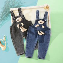 Baby back with pants children in autumn clothing casual pants for male and female baby spring and autumn small bear foreign pistachio pants toddler
